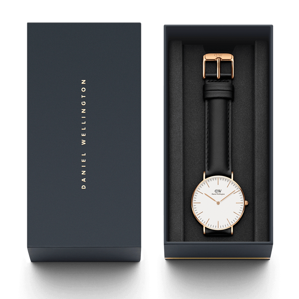 Daniel Wellington Sheffield 36mm White Dial Black Genuine Leather Gold Watch - DW00100036