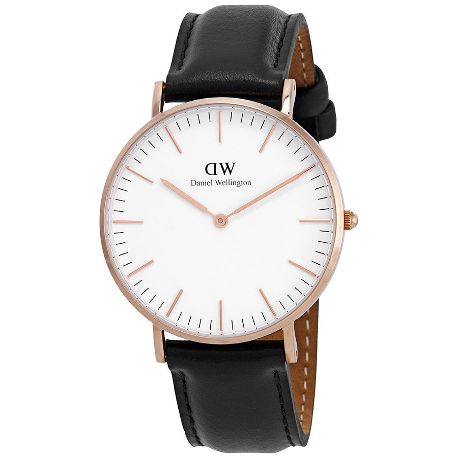 Daniel Wellington Sheffield 36mm White Dial Black Genuine Leather Gold Watch - DW00100036 Hoofdafbeelding
