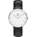 Daniel Wellington Sheffield 36mm White Dial Black Genuine Leather Silver Watch - DW00100053