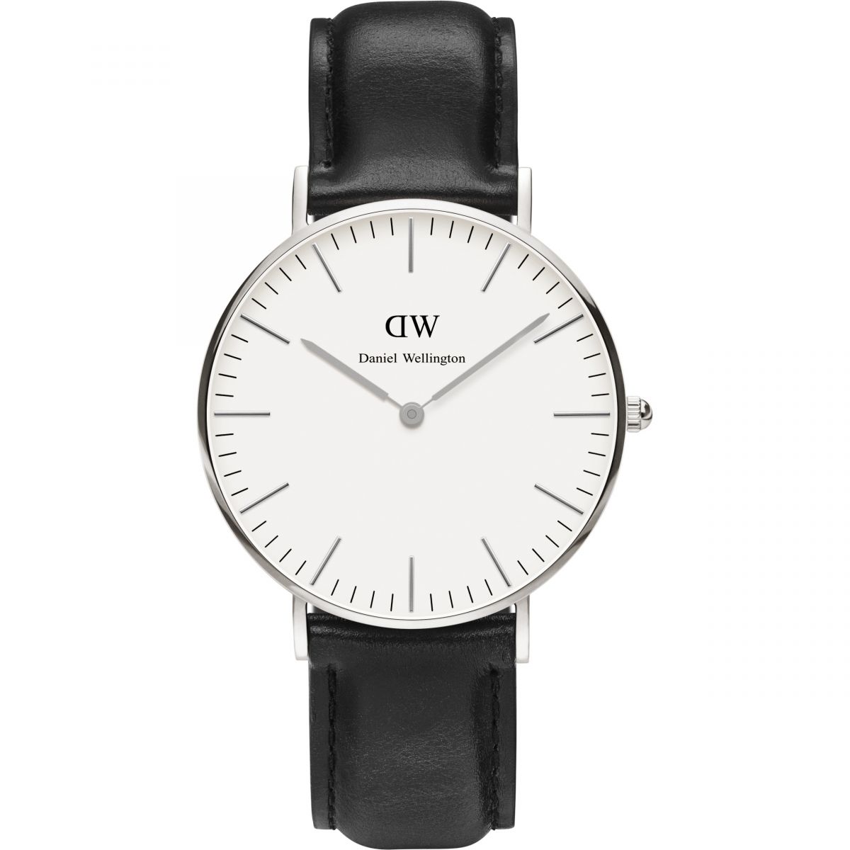 Daniel Wellington Sheffield 36mm White Dial Black Genuine Leather Silver Watch - DW00100053