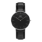 Daniel Wellington Sheffield 36mm Black Dial Black Leather Silver Watch - DW00100145