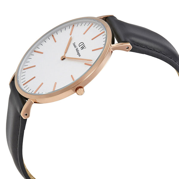 Daniel Wellington Sheffield 40mm White Dial Black Genuine Leather Men's Gold Watch - DW00100007 Secondary image
