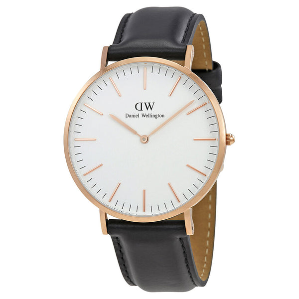 Daniel Wellington Sheffield 40mm White Dial Black Genuine Leather Men's Gold Watch - DW00100007 Main image