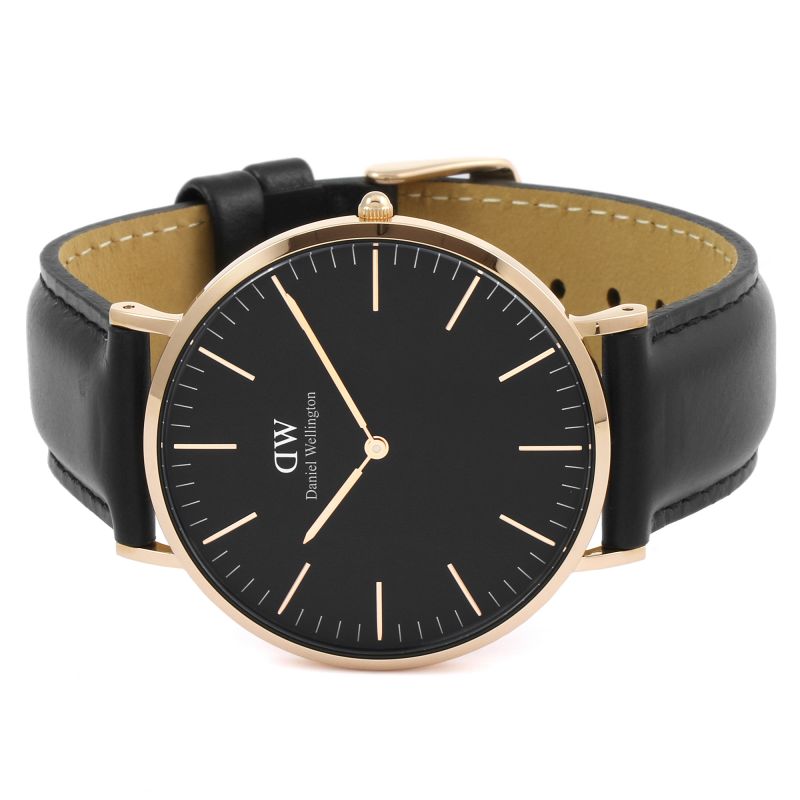 Daniel Wellington Sheffield 40mm Black Dial Black Genuine Leather Gold Watch - DW00100127 Secondary image