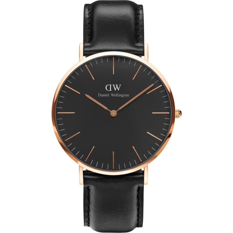 Daniel Wellington Sheffield 40mm Black Dial Black Genuine Leather Gold Watch - DW00100127 Main image
