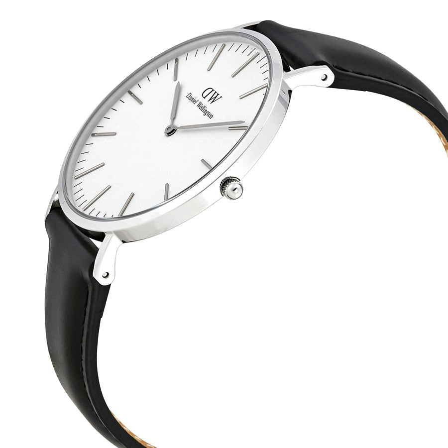 Daniel Wellington Sheffield 40mm White Dial Black Genuine Leather Men's Silver Watch - DW00100020 Secondary image