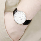 Daniel Wellington Sheffield 40mm White Dial Black Genuine Leather Men's Silver Watch - DW00100020