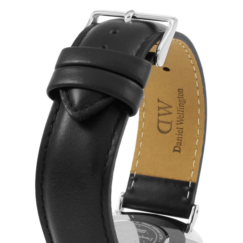 Daniel Wellington Sheffield 40mm Black Dial Genuine Leather Men's Silver Watch - DW00100133