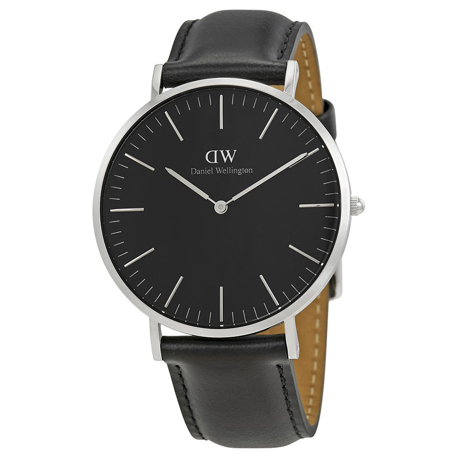 Daniel Wellington Sheffield 40mm Black Dial Genuine Leather Men's Silver Watch - DW00100133 Main image
