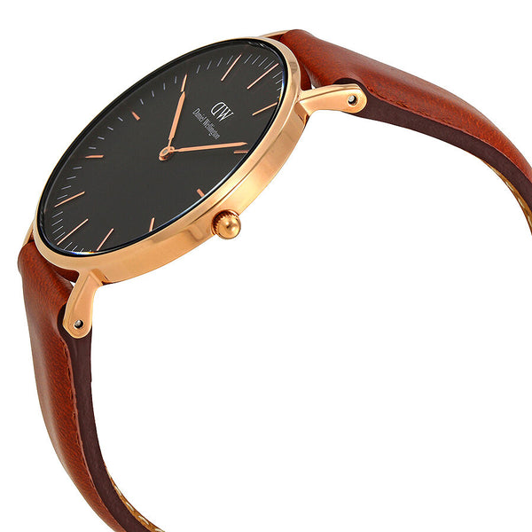 Daniel Wellington St Mawes 36mm Black Dial Brown Genuine Leather Gold Watch - DW00100136 Secundaire afbeelding