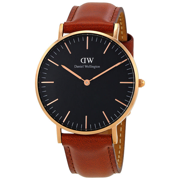 Daniel Wellington St Mawes 36mm Black Dial Brown Genuine Leather Gold Watch - DW00100136 Hoofdafbeelding