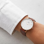 Daniel Wellington St Mawes 36mm White Dial Brown Genuine Leather Gold  Watch - DW00100187