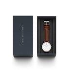 Daniel Wellington St Mawes 36mm White Dial Brown Genuine Leather Silver Watch - DW00100052