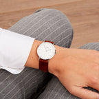 Daniel Wellington St Mawes 36mm White Dial Brown Genuine Leather Silver Watch - DW00100052