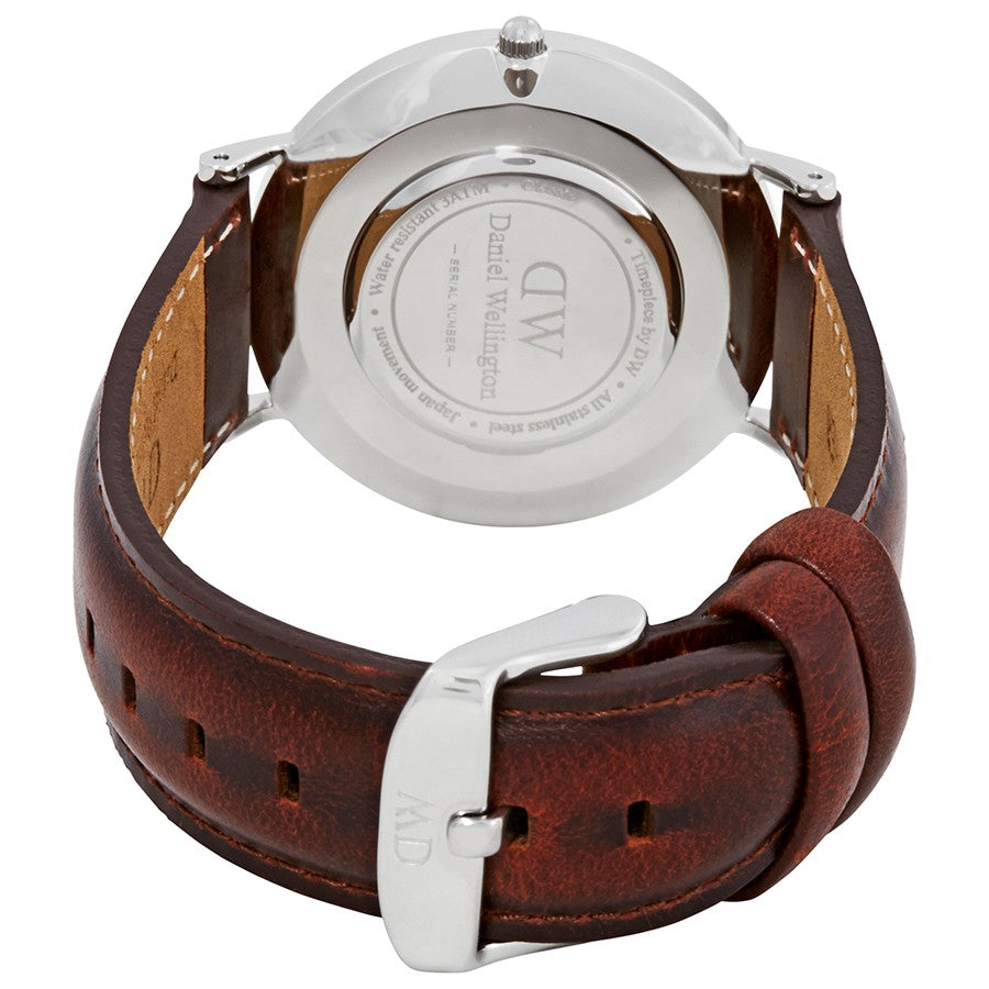 Daniel Wellington St Mawes 36mm White Dial Brown Genuine Leather Silver Watch - DW00100052