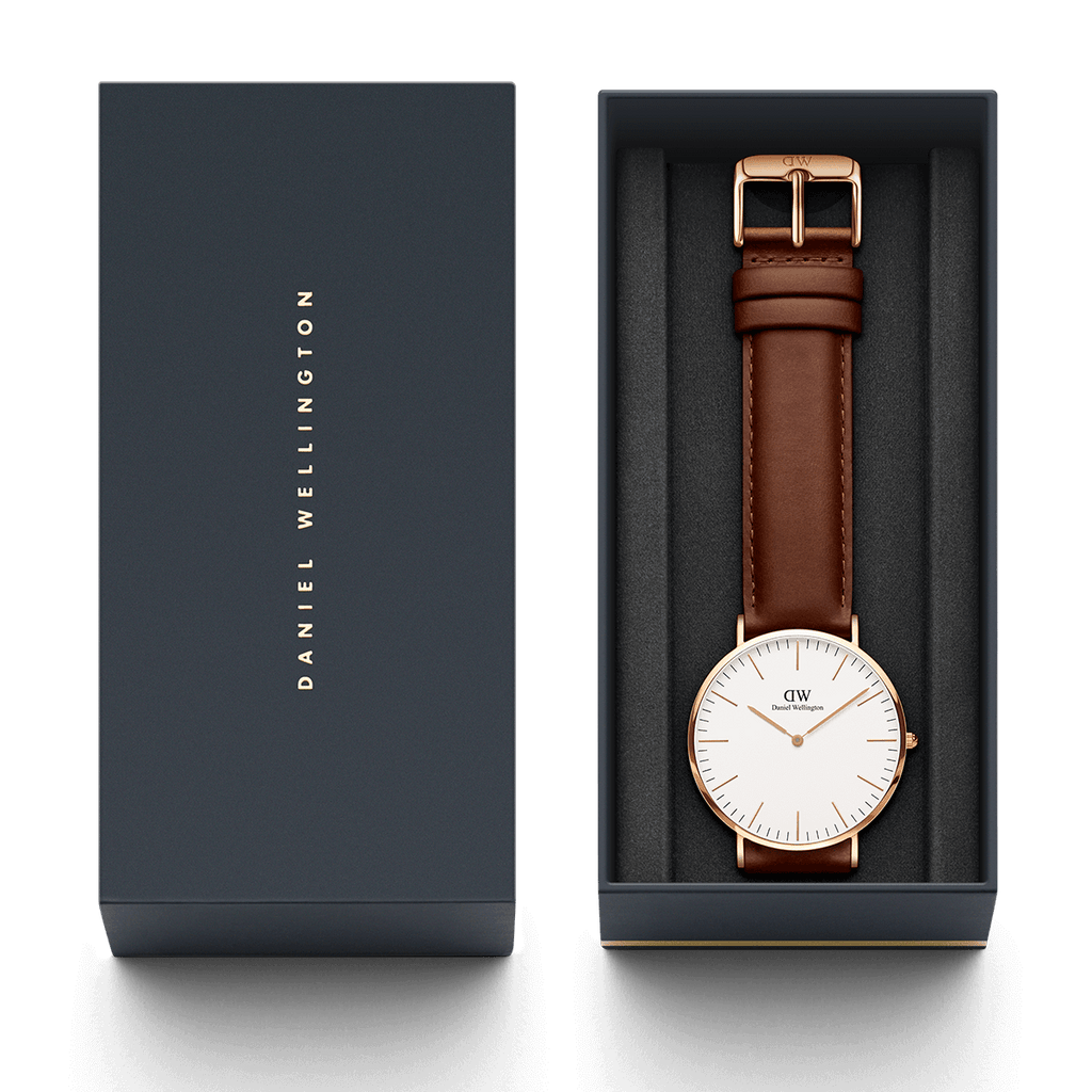 Daniel Wellington St Mawes 40mm White Dial Brown Genuine Leather Men's Gold Watch - DW00100006