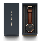 Daniel Wellington St Mawes 40mm Black Dial Brown Genuine Leather Men's Gold Watch - DW00100124
