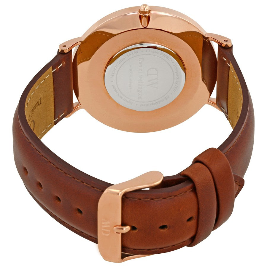 Daniel Wellington St Mawes 40mm Black Dial Brown Genuine Leather Men's Gold Watch - DW00100124