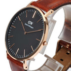 Daniel Wellington St Mawes 40mm Black Dial Brown Genuine Leather Men's Gold Watch - DW00100124