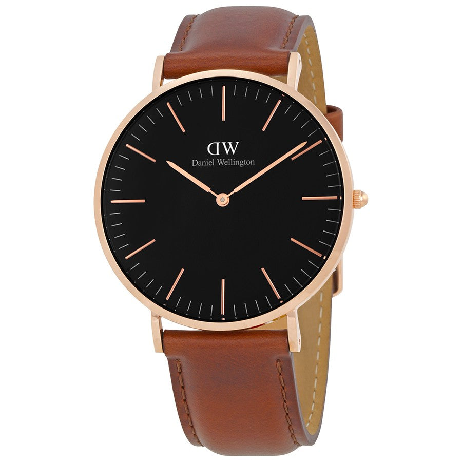 Daniel Wellington St Mawes 40mm Black Dial Brown Genuine Leather Men's Gold Watch - DW00100124 Hoofdafbeelding
