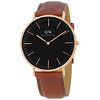 Daniel Wellington St Mawes 40mm Black Dial Brown Genuine Leather Men's Gold Watch - DW00100124