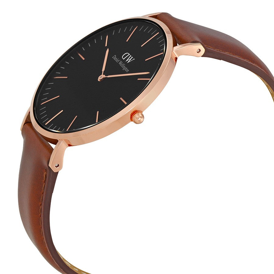 Daniel Wellington St Mawes 40mm Black Dial Brown Genuine Leather Men's Gold Watch - DW00100124 Secundaire afbeelding