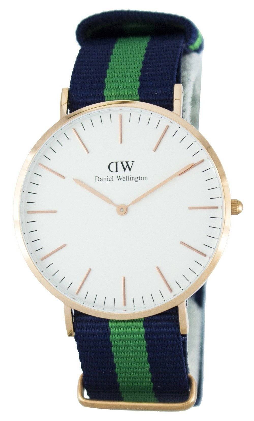 Daniel Wellington Warwick 40mm White Dial Blue & Green Nato Strap Men's Gold Watch - DW00100005 Secondary image