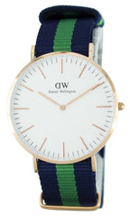 Daniel Wellington Warwick 40mm White Dial Blue & Green Nato Strap Men's Gold Watch - DW00100005