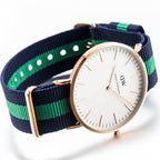 Daniel Wellington Warwick 40mm White Dial Blue & Green Nato Strap Men's Gold Watch - DW00100005