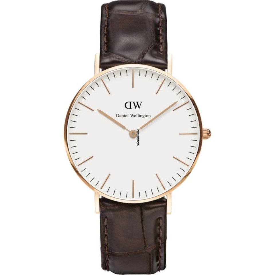 Daniel Wellington Classic York 36mm White Dial Dark Brown Genuine Leather Gold Watch - DW00100038 Hoofdafbeelding