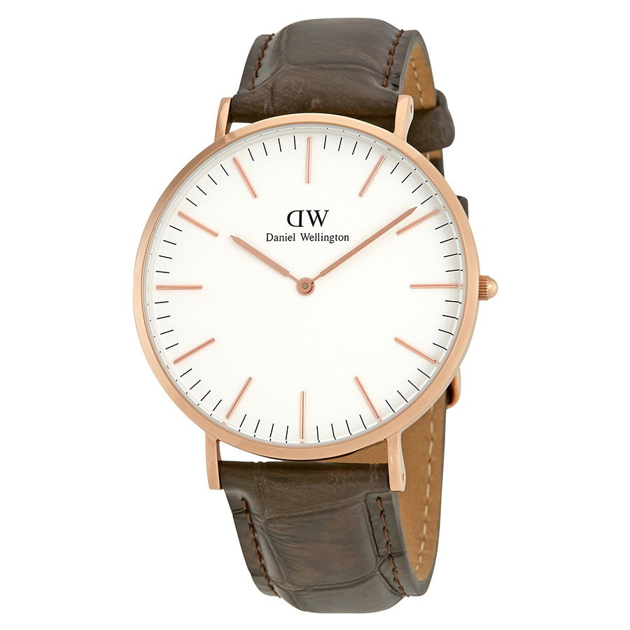 Daniel Wellington York 40mm White Dial Dark Brown Genuine Leather Gold Men's Watch - DW00100011 Secundaire afbeelding