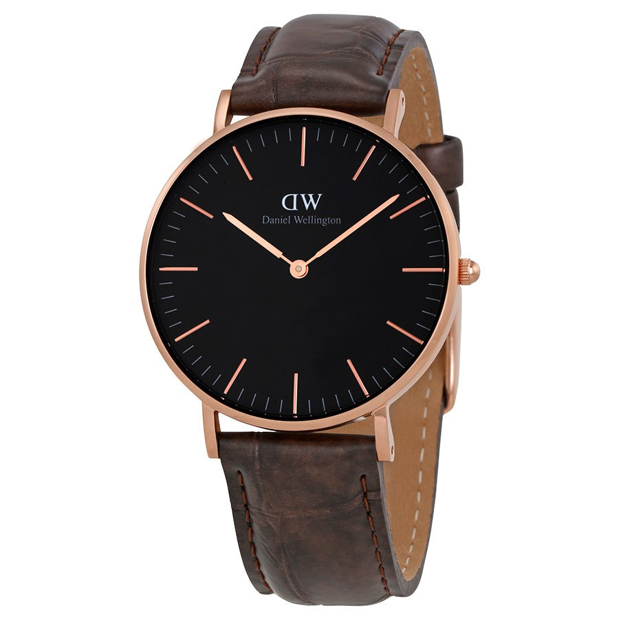 Daniel Wellington York 36mm Black Dial Genuine Leather Rose Gold Watch - DW00100140 Hoofdafbeelding