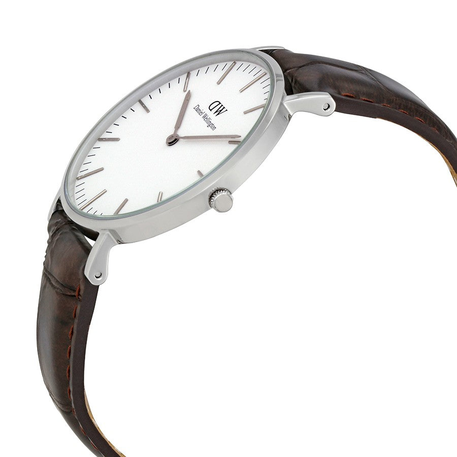 Daniel Wellington York 36mm White Dial Black Genuine Leather Silver Watch - DW00100055 Secundaire afbeelding