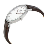 Daniel Wellington York 36mm White Dial Black Genuine Leather Silver Watch - DW00100055
