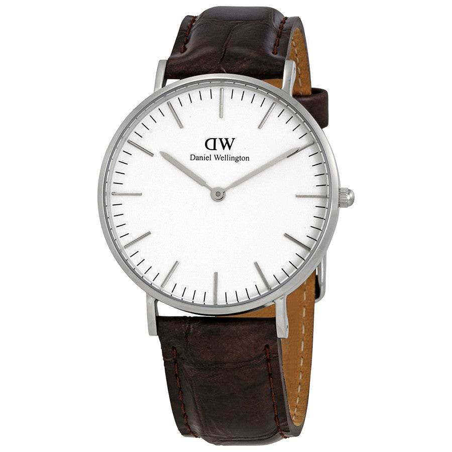 Daniel Wellington York 36mm White Dial Black Genuine Leather Silver Watch - DW00100055 Hoofdafbeelding