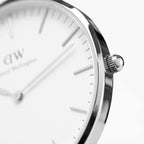 Daniel Wellington York 36mm White Dial Black Genuine Leather Silver Watch - DW00100055