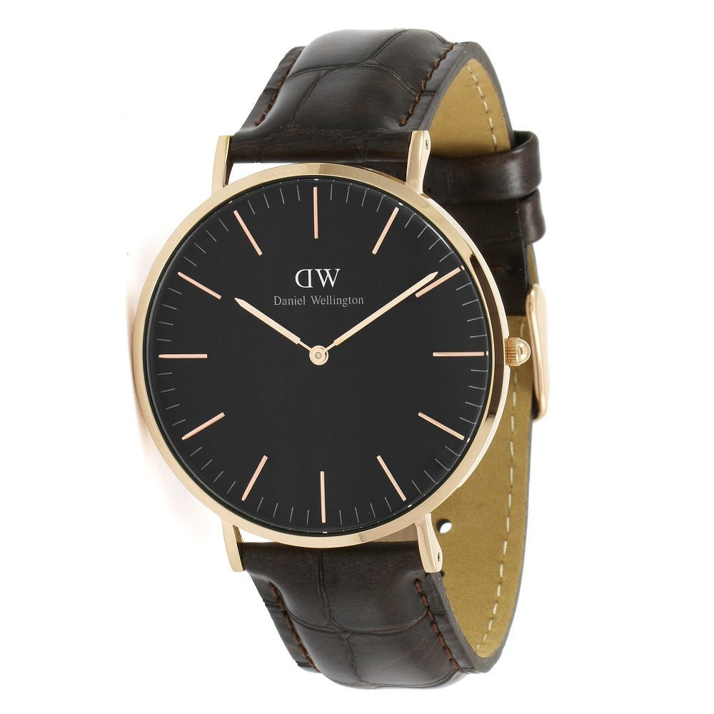 Daniel Wellington York 40mm Black Dial Black Genuine Leather Men's Gold Watch - DW00100128 Main image