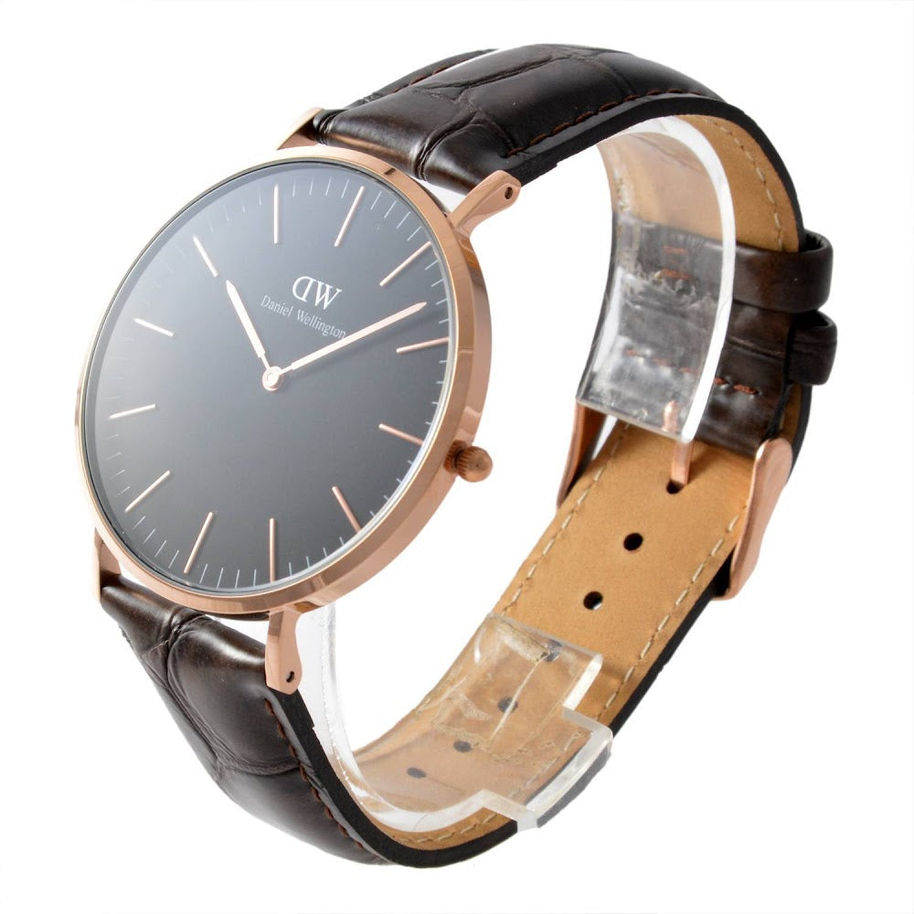 Daniel Wellington York 40mm Black Dial Black Genuine Leather Men's Gold Watch - DW00100128 Secondary image