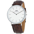 Daniel Wellington York 40mm White Dial Dark Brown Genuine Leather Men's Silver Watch - DW00100025