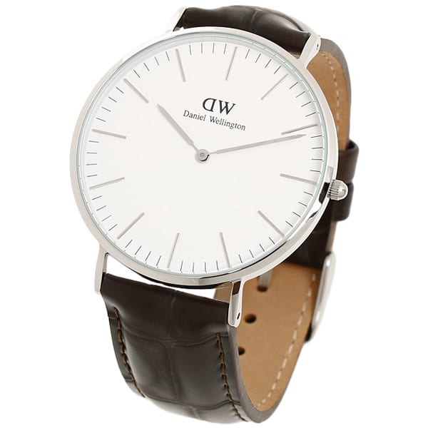 Daniel Wellington York 40mm White Dial Dark Brown Genuine Leather Men's Silver Watch - DW00100025 Secundaire afbeelding