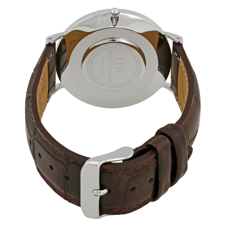 Daniel Wellington York 40mm White Dial Dark Brown Genuine Leather Men's Silver Watch - DW00100025