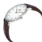 Daniel Wellington York 40mm White Dial Dark Brown Genuine Leather Men's Silver Watch - DW00100025