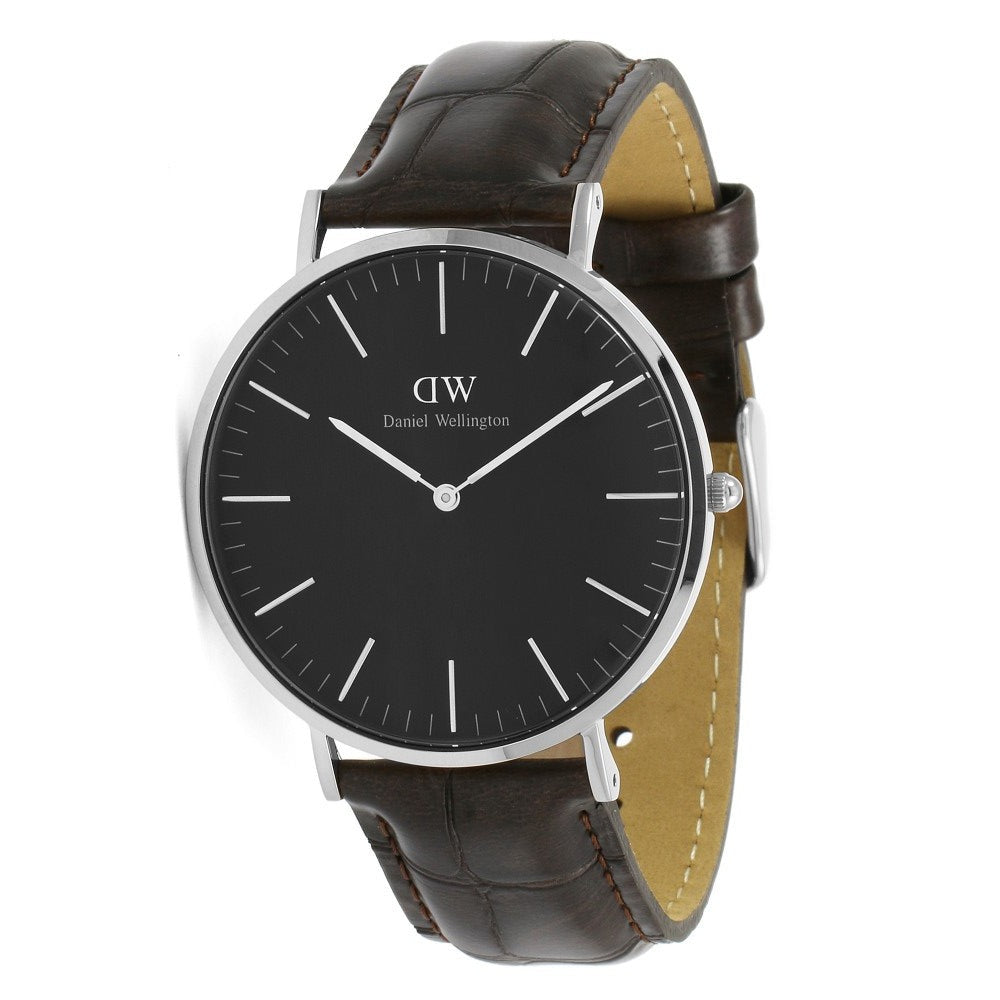 Daniel Wellington York 40mm Black Dial Genuine Leather Men's Silver Watch - DW00100134 Main image