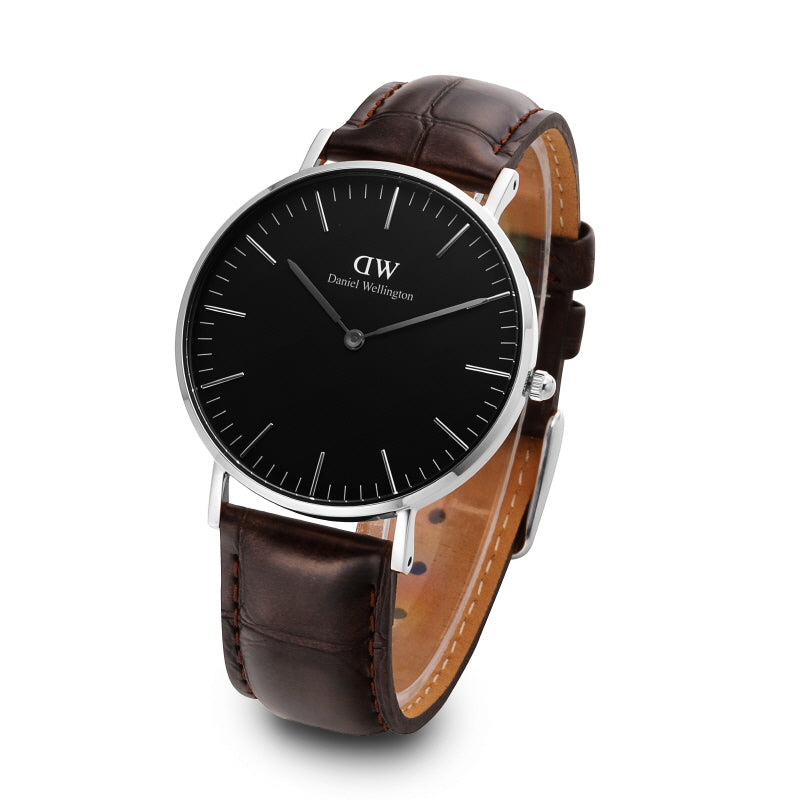 Daniel Wellington York 40mm Black Dial Genuine Leather Men's Silver Watch - DW00100134 Secondary image