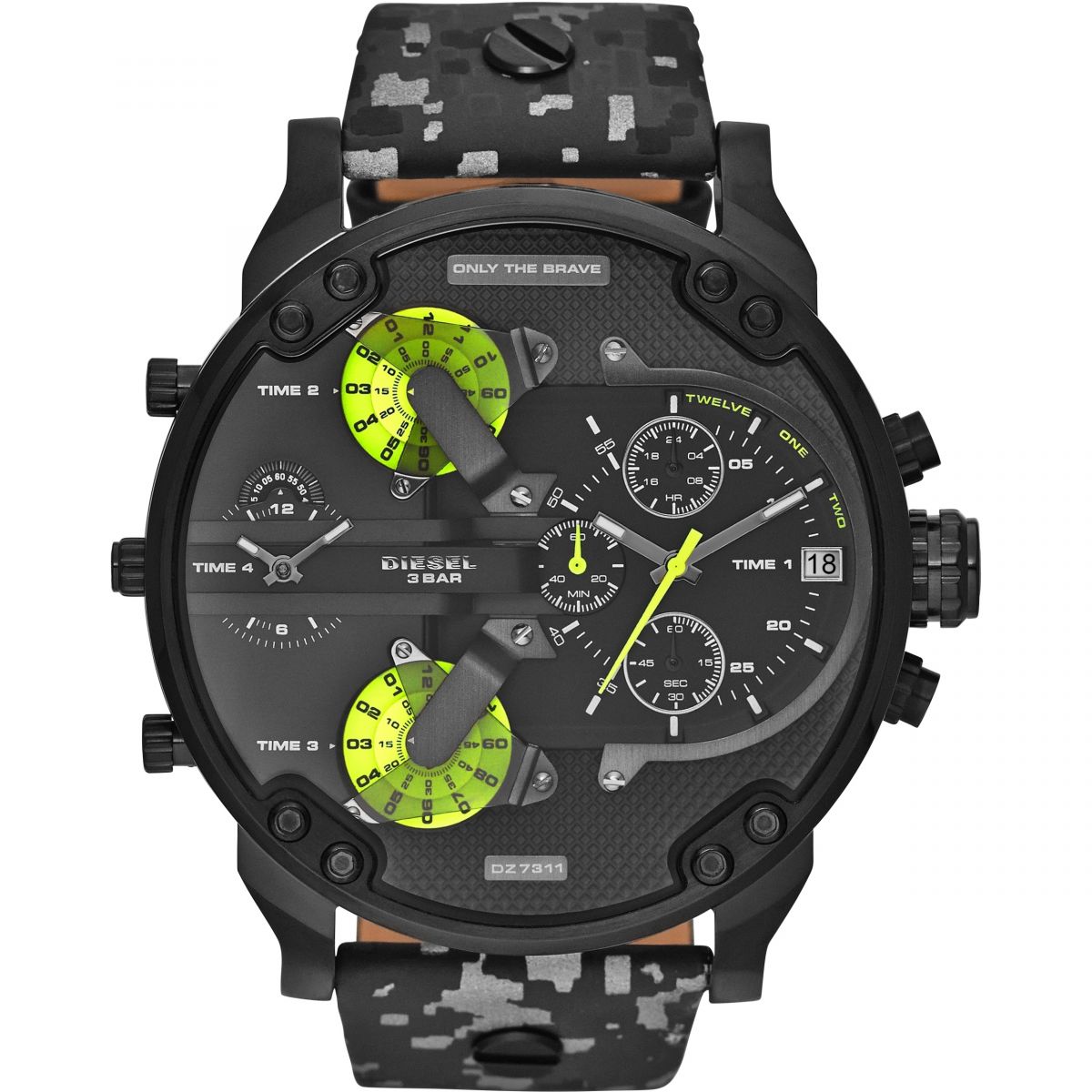 Diesel Big Daddy Camoflauge Genuine Leather GMT Men's Watch DZ7311