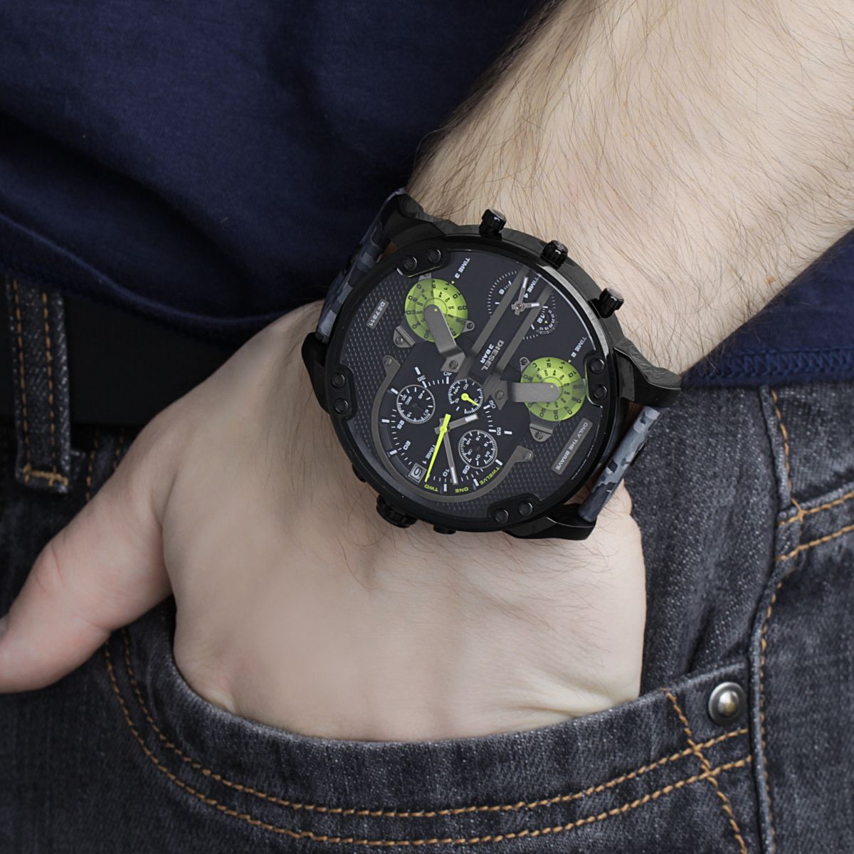 Diesel Big Daddy Camoflauge Genuine Leather GMT Men's Watch DZ7311