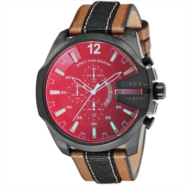 Diesel Mega Chief Chronograph Iridescent Red Dial Brown Leather Watch DZ4305 Main image