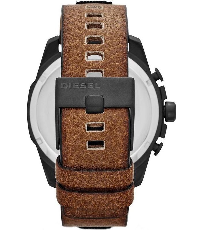 Diesel Mega Chief Chronograph Iridescent Red Dial Brown Leather Watch DZ4305
