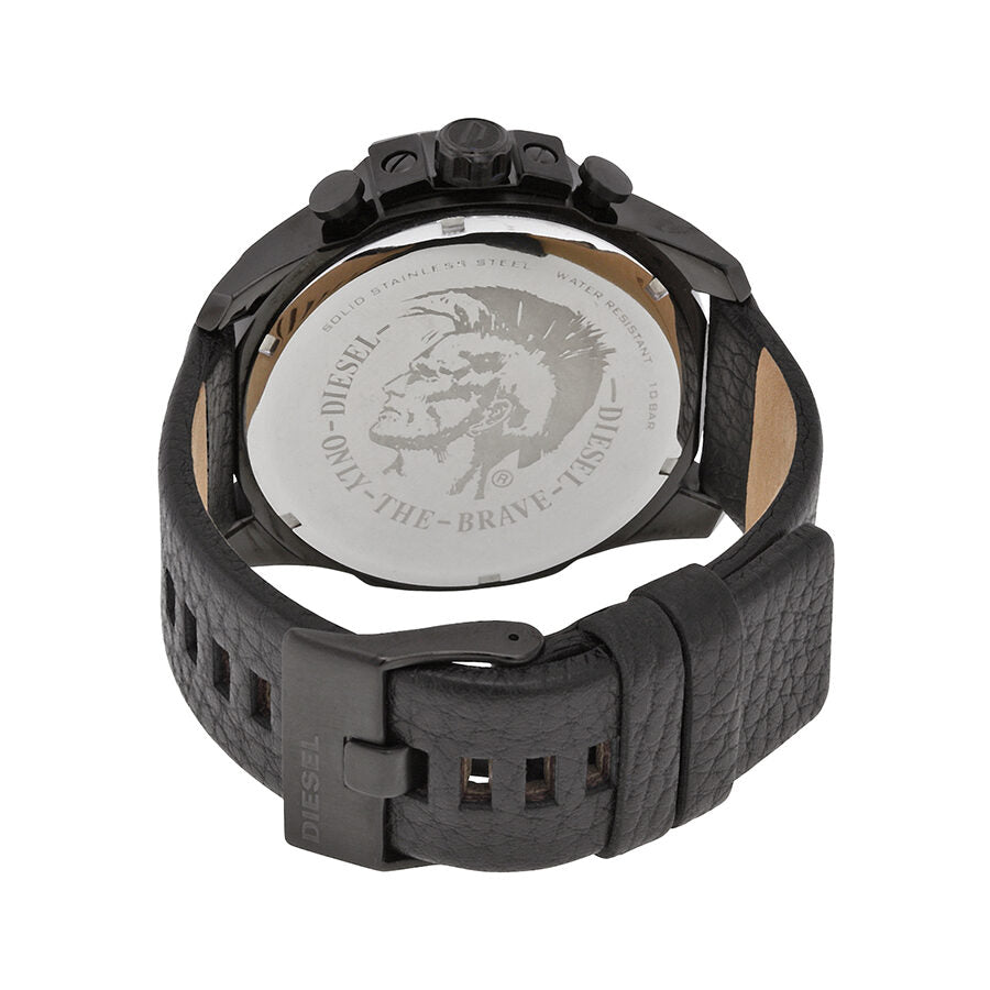 Diesel Mega Chief Chronograph Black RED Dial Leather Men's Watch DZ4291