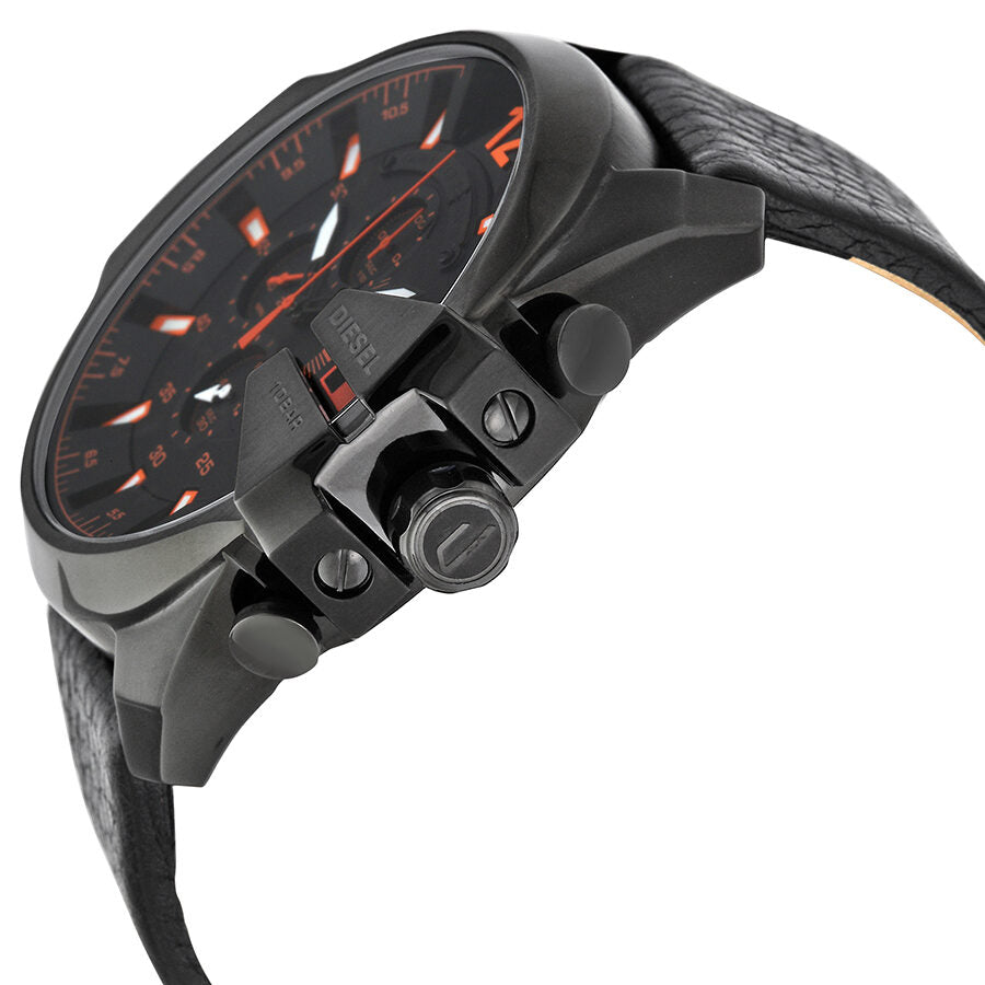 Diesel Mega Chief Chronograph Black RED Dial Leather Men's Watch DZ4291